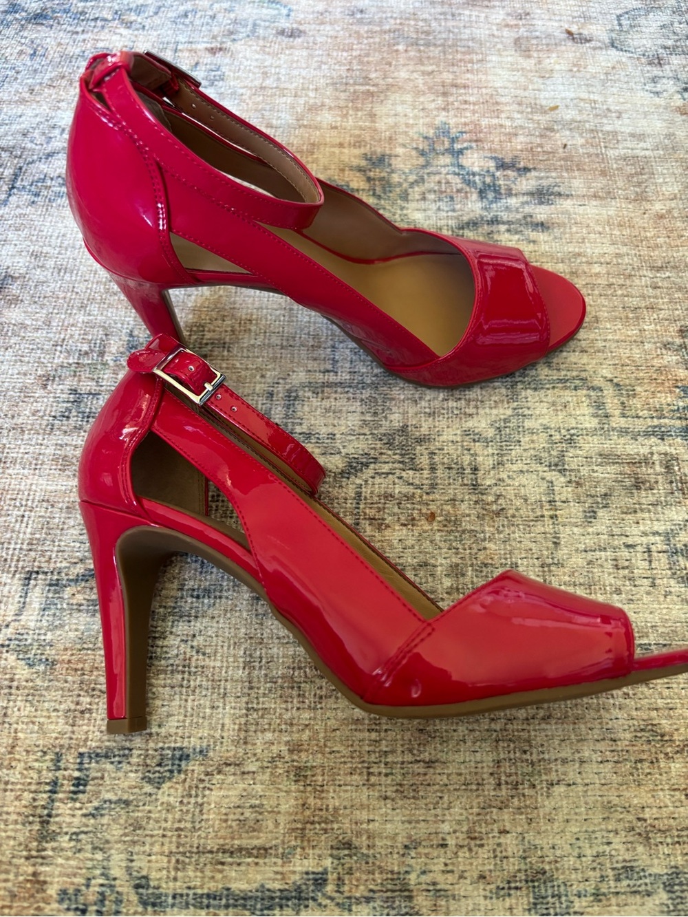 Franco Sarto Glossy Red Patent Open-Toe Ankle-Strap Heels